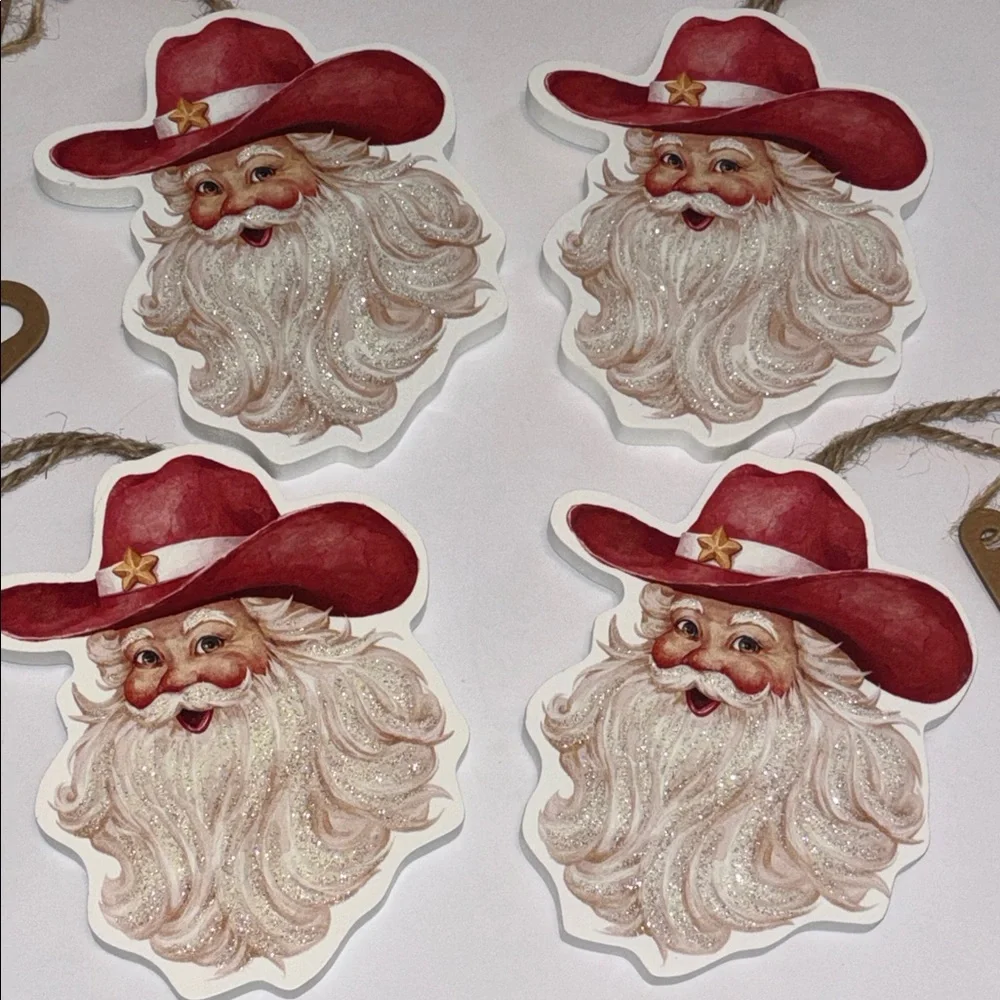 Cowboy Santa Claus Ornaments with Glitter Beard Country Western Santa Ornaments